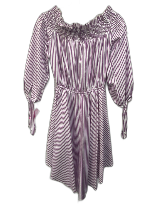 Caroline Constas Size S Purple & White Cotton Off Shoulder Long Sleeve Dress Purple & White / S