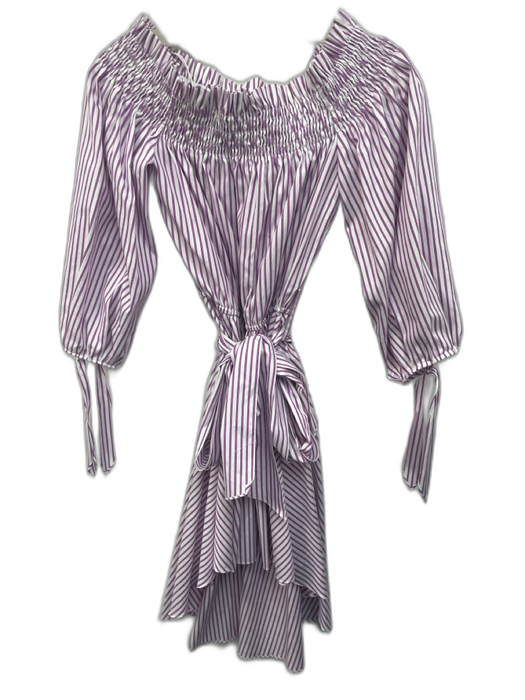Caroline Constas Size S Purple & White Cotton Off Shoulder Long Sleeve Dress Purple & White / S