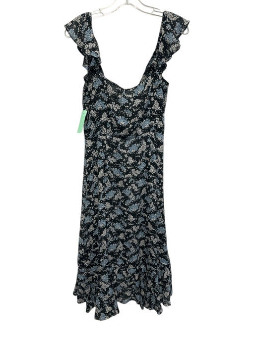 Veronica Beard Size 4 Black, Blue, White Silk Wrap Floral flounce straps Dress Black, Blue, White / 4
