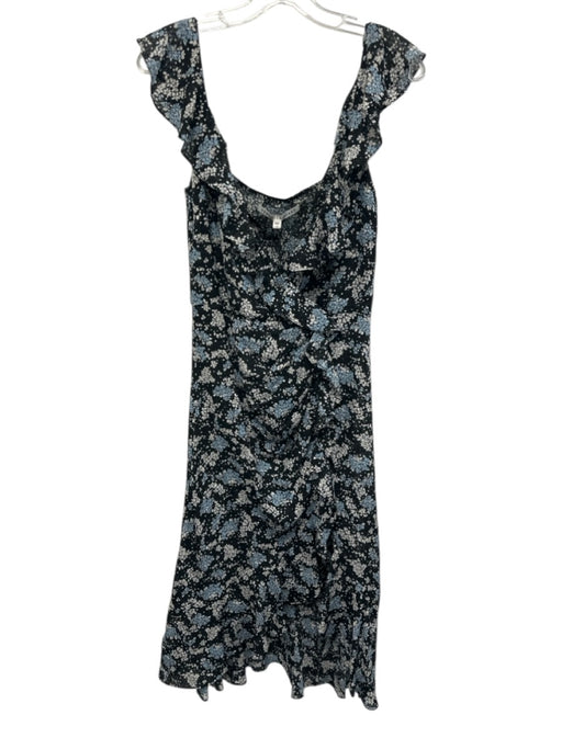 Veronica Beard Size 4 Black, Blue, White Silk Wrap Floral flounce straps Dress Black, Blue, White / 4