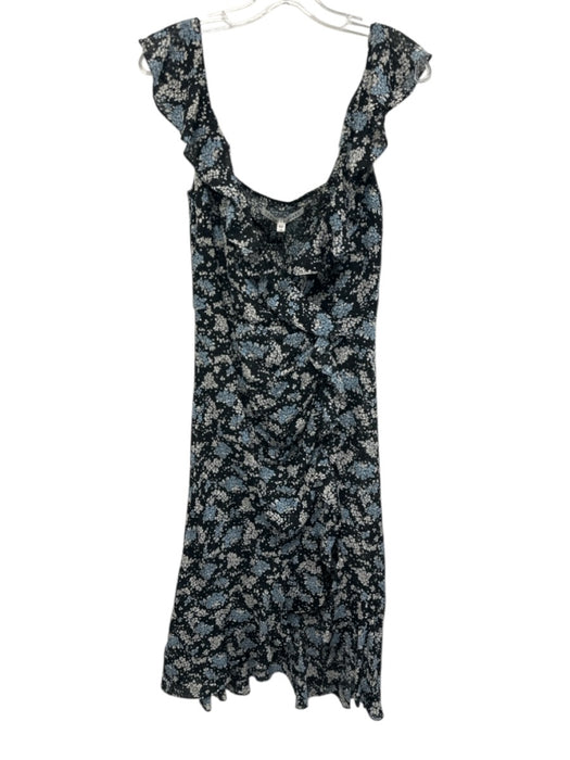 Veronica Beard Size 4 Black, Blue, White Silk Wrap Floral flounce straps Dress Black, Blue, White / 4