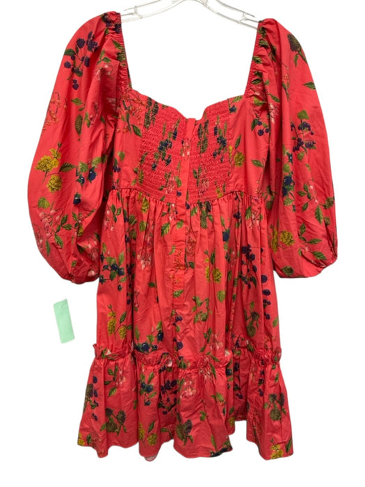 Cara Cara Size XS Cotton coral pink & multi Fruit Empire Waist Above Knee Dress Cotton / XS