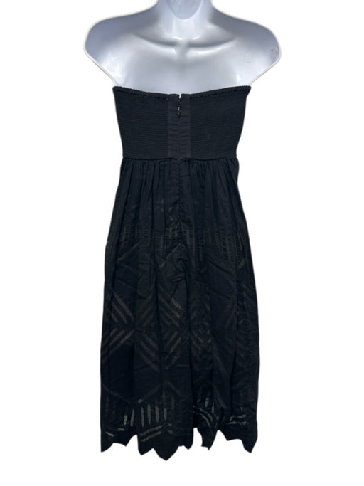 Anthropologie Size 0 Black Cotton Strapless Gathered Bust Midi Dress Black / 0