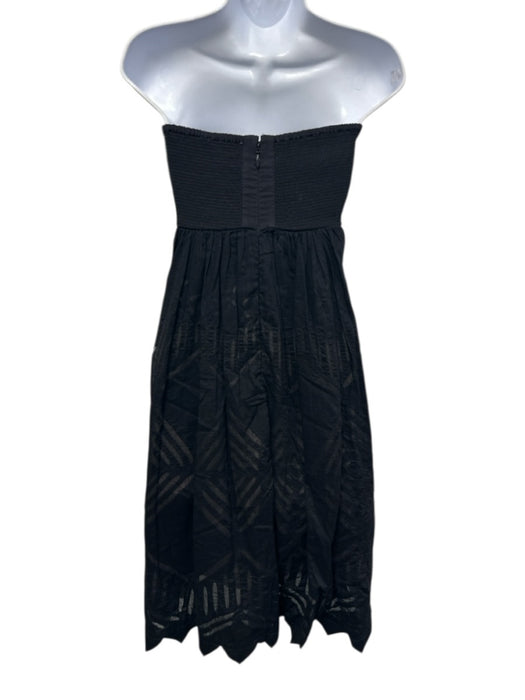 Anthropologie Size 0 Black Cotton Strapless Gathered Bust Midi Dress Black / 0