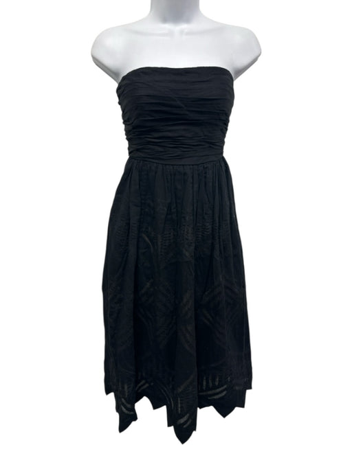 Anthropologie Size 0 Black Cotton Strapless Gathered Bust Midi Dress Black / 0