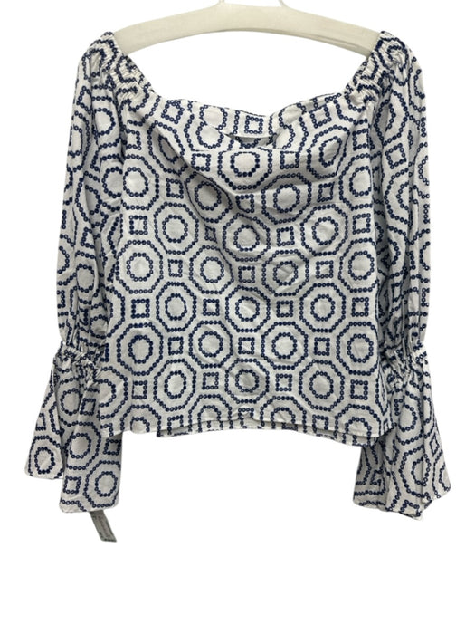 Alexis Size S Blue & White Cotton Eyelet Geometric Off Shoulder Top Blue & White / S