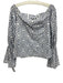 Alexis Size S Blue & White Cotton Eyelet Geometric Off Shoulder Top Blue & White / S
