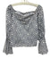 Alexis Size S Blue & White Cotton Eyelet Geometric Off Shoulder Top Blue & White / S