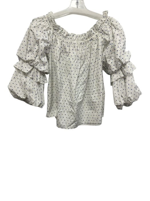Caroline Constas Size S White & Blue Cotton flocked dot Ruffle Trim Top White & Blue / S