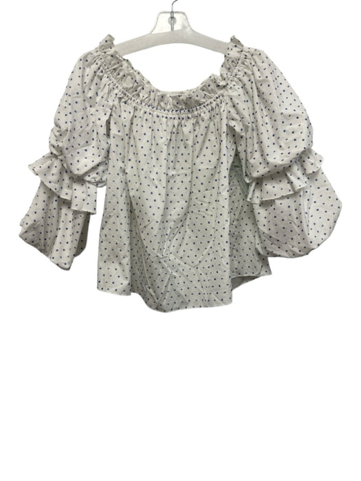 Caroline Constas Size S White & Blue Cotton flocked dot Ruffle Trim Top White & Blue / S