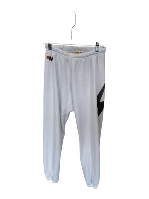 Aviator Nation Size M White & Gray Cotton Elastic Waist Lightning Bolt Pants White & Gray / M