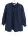Ann Mashburn Size S Navy Cotton Long Balloon Sleeve Button Up Ruffle Neck Top Navy / S