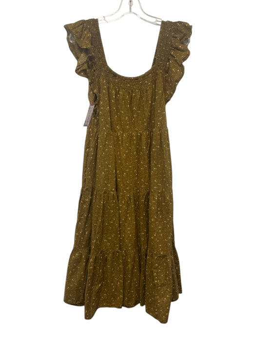Madewell Size M Olive Green Cotton Ruffle Cap Sleeve Floral Print Tiered Dress Olive Green / M