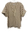 Madewell Size L Brown, Green, Multi Cotton Short Sleeve Striped Split V neck Top Brown, Green, Multi / L