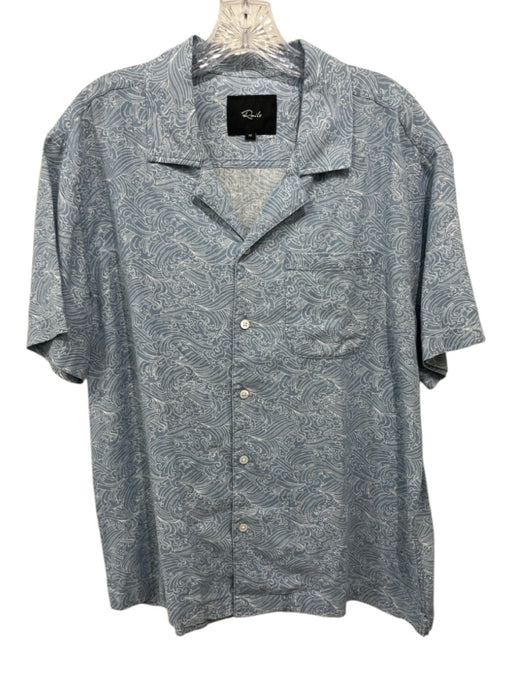Rails Size M Blue & White Cotton Blend Waves Button Up Camp Collar Short Sleeve Blue & White / M