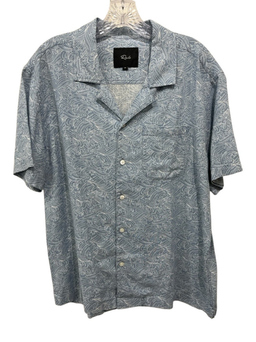 Rails Size M Blue & White Cotton Blend Waves Button Up Camp Collar Short Sleeve Blue & White / M