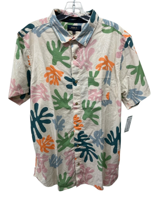 Roark NWT Size L Beige & Green Cotton Abstract Button Up Men's Short Sleeve Beige & Green / L