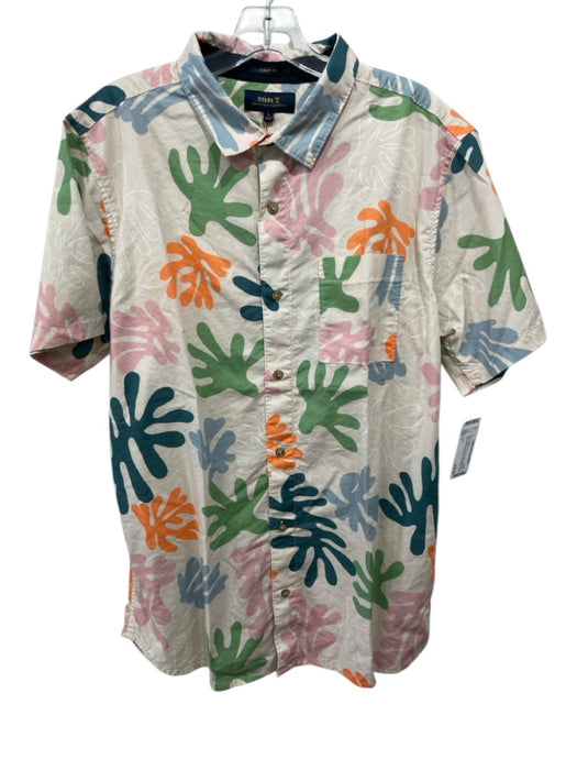 Roark NWT Size L Beige & Green Cotton Abstract Button Up Men's Short Sleeve Beige & Green / L