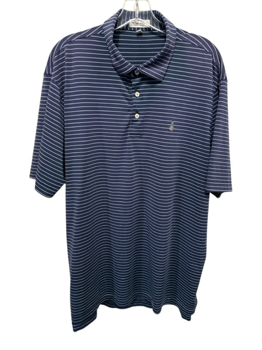 Peter Millar Size XL Navy & Blue Synthetic Striped Polo Athleisure Short Sleeve Navy & Blue / XL