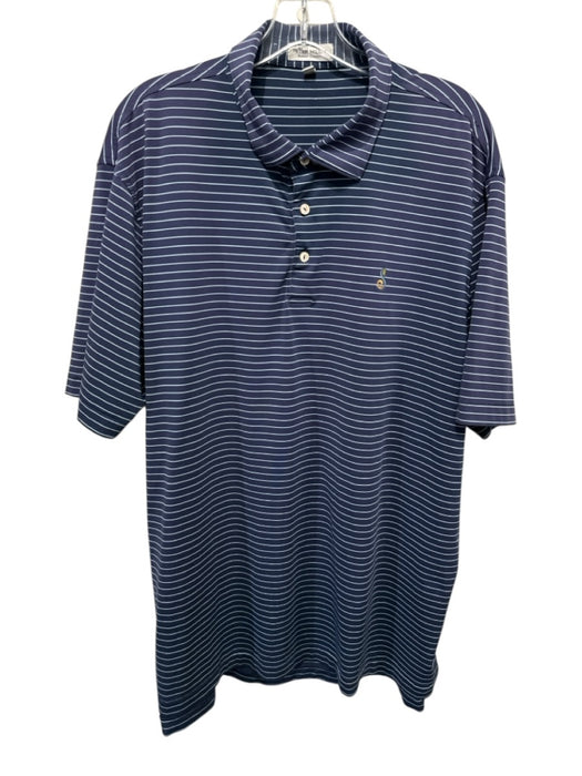 Peter Millar Size XL Navy & Blue Synthetic Striped Polo Athleisure Short Sleeve Navy & Blue / XL