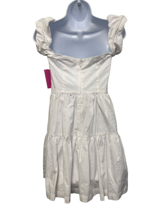 Staud Size 2 White Cotton Puff Cap Sleeve Buttons Knee Length Zip Back Dress White / 2