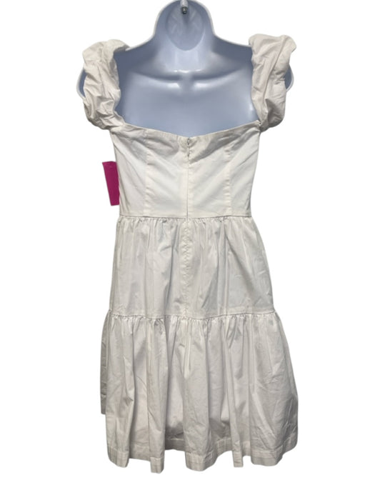 Staud Size 2 White Cotton Puff Cap Sleeve Buttons Knee Length Zip Back Dress White / 2