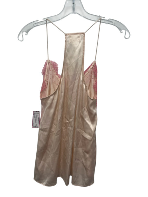 Cami NYC Size S Champagne & Pink Print Silk Sleeveless Tank Lace Detail Top Champagne & Pink Print / S
