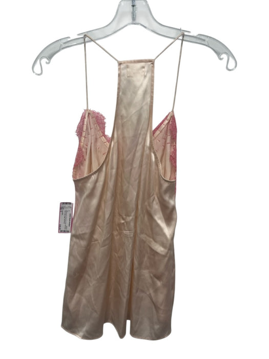 Cami NYC Size S Champagne & Pink Print Silk Sleeveless Tank Lace Detail Top Champagne & Pink Print / S