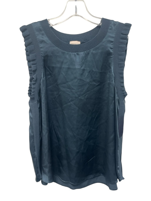 Cinq a Sept Size S Slate Blue Viscose & Nylon Ruffle Cap Sleeve Shimmer Top Slate Blue / S