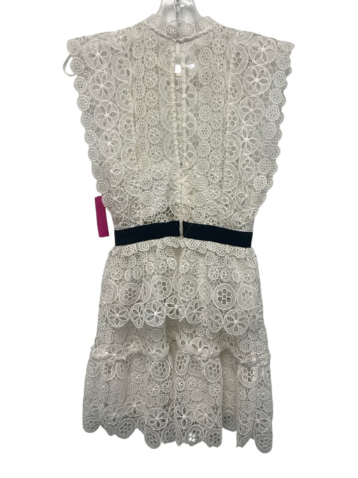 Self Portrait Size 2 White Polyester Cap Sleeve Embroidered Slip Tiered Dress White / 2