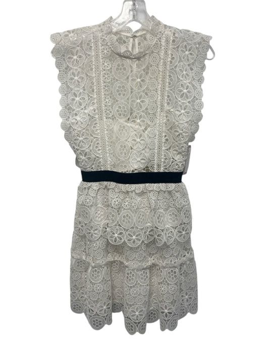 Self Portrait Size 2 White Polyester Cap Sleeve Embroidered Slip Tiered Dress White / 2