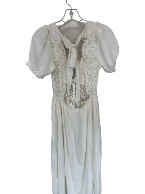 Free People Size XS White Cotton Short Sleeve Lace Detail Back Tie Maxi Dress White / XS