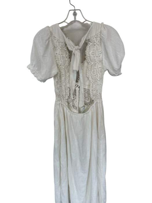 Free People Size XS White Cotton Short Sleeve Lace Detail Back Tie Maxi Dress White / XS
