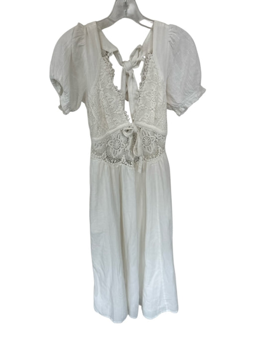 Free People Size XS White Cotton Short Sleeve Lace Detail Back Tie Maxi Dress White / XS