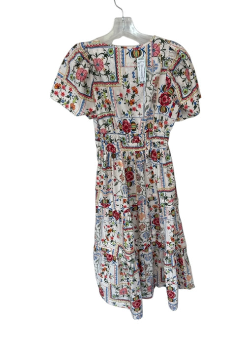 Anthropologie Size SP White & Multi Cotton Short Sleeve Botanical Maxi Dress White & Multi / SP
