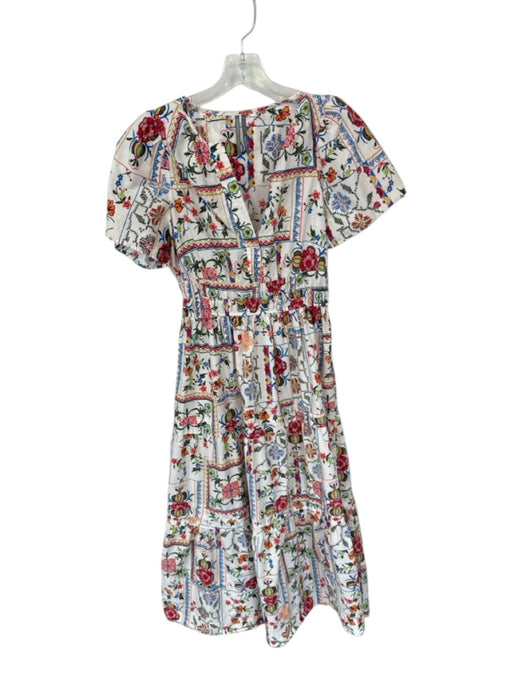 Anthropologie Size SP White & Multi Cotton Short Sleeve Botanical Maxi Dress White & Multi / SP