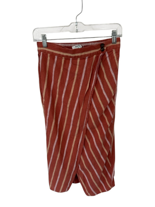 Madewell Size S Rust & Tan Cotton Elastic Waist Striped Midi Skirt Rust & Tan / S