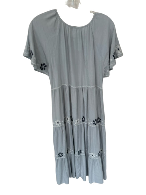 Madewell Size XS Slate Blue & White Viscose & Linen Short Sleeve Maxi Dress Slate Blue & White / XS