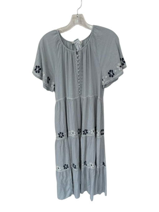 Madewell Size XS Slate Blue & White Viscose & Linen Short Sleeve Maxi Dress Slate Blue & White / XS