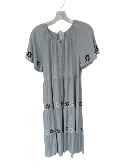 Madewell Size XS Slate Blue & White Viscose & Linen Short Sleeve Maxi Dress Slate Blue & White / XS