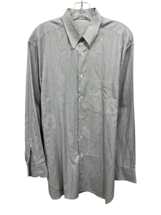 Giorgio Armani Size 15.5 Gray & White Cotton Striped Button Up Long Sleeve Shirt Gray & White / 15.5