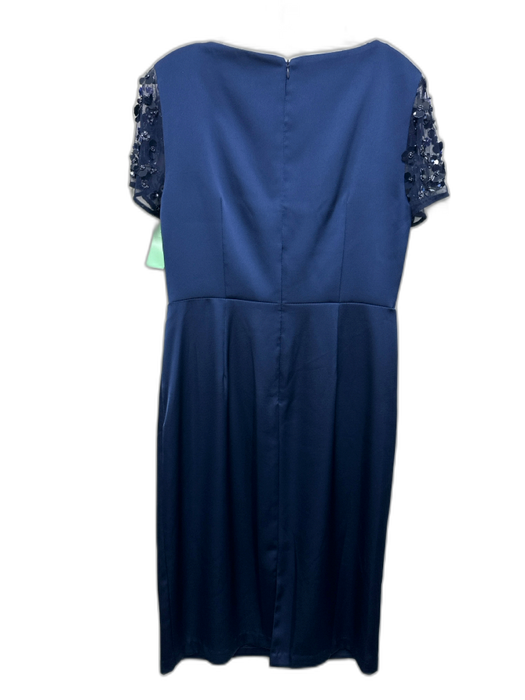 Aidan Mattox Size 8 Dark Blue Polyester Short Sleeve Beaded V Neck Dress Dark Blue / 8