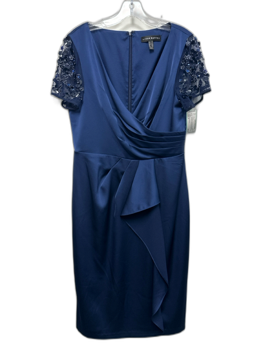 Aidan Mattox Size 8 Dark Blue Polyester Short Sleeve Beaded V Neck Dress Dark Blue / 8