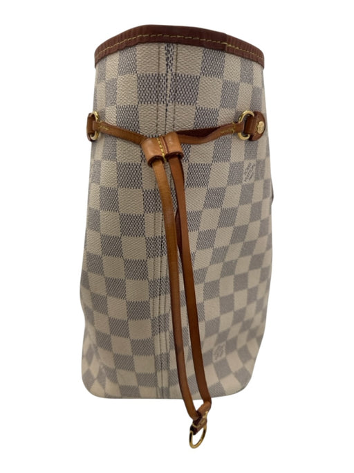 Louis Vuitton White, Brown, Gray Leather Damier Shoulder Strap Neverfull Bag White, Brown, Gray / L