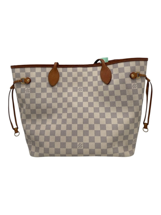Louis Vuitton White, Brown, Gray Leather Damier Shoulder Strap Neverfull Bag White, Brown, Gray / L