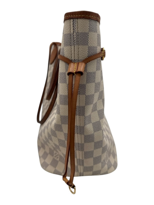 Louis Vuitton White, Brown, Gray Leather Damier Shoulder Strap Neverfull Bag White, Brown, Gray / L