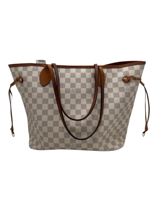 Louis Vuitton White, Brown, Gray Leather Damier Shoulder Strap Neverfull Bag White, Brown, Gray / L