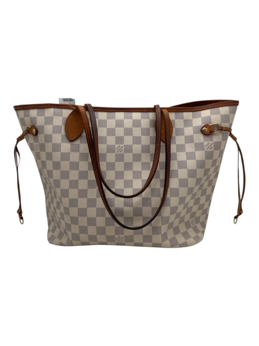 Louis Vuitton White, Brown, Gray Leather Damier Shoulder Strap Neverfull Bag White, Brown, Gray / L