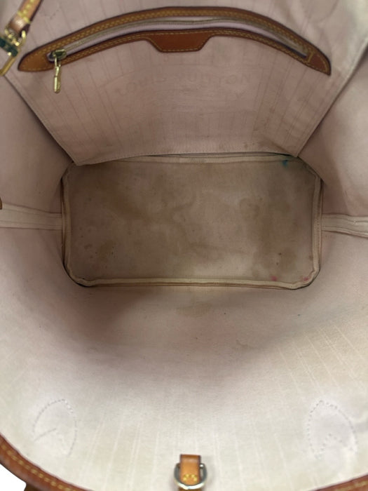 Louis Vuitton White, Brown, Gray Leather Damier Shoulder Strap Neverfull Bag White, Brown, Gray / L