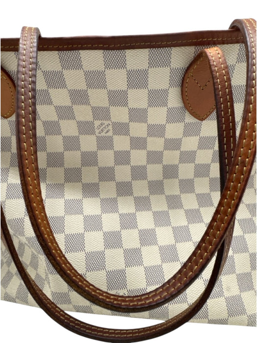 Louis Vuitton White, Brown, Gray Leather Damier Shoulder Strap Neverfull Bag White, Brown, Gray / L